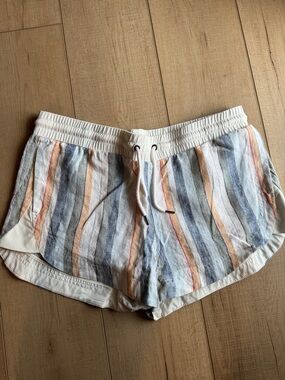 Athleta Striped Drawstring Athletic Shorts - White, Blue, Peach